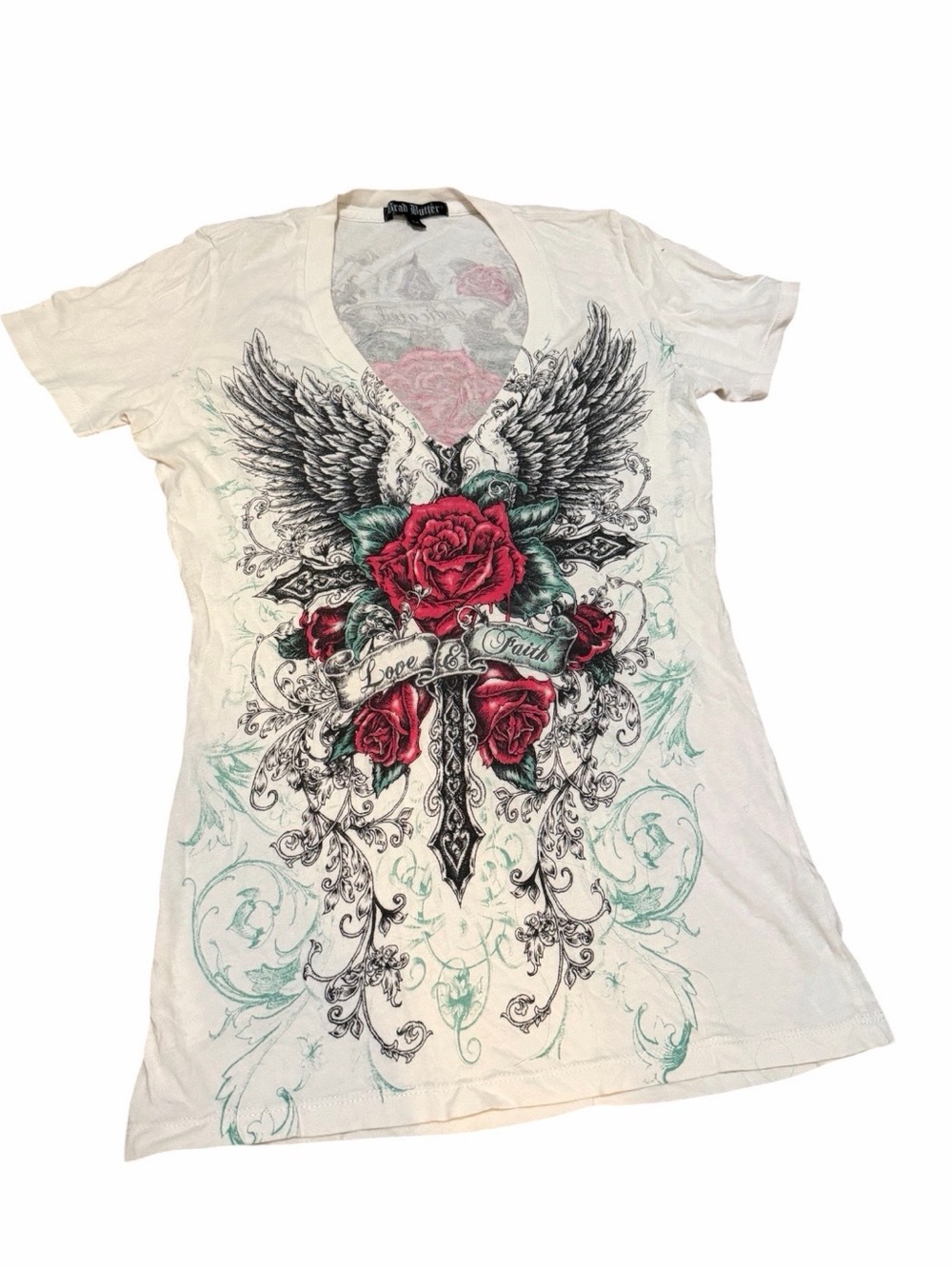 vintage Y2K Brad Butter white V-neck graphic tee